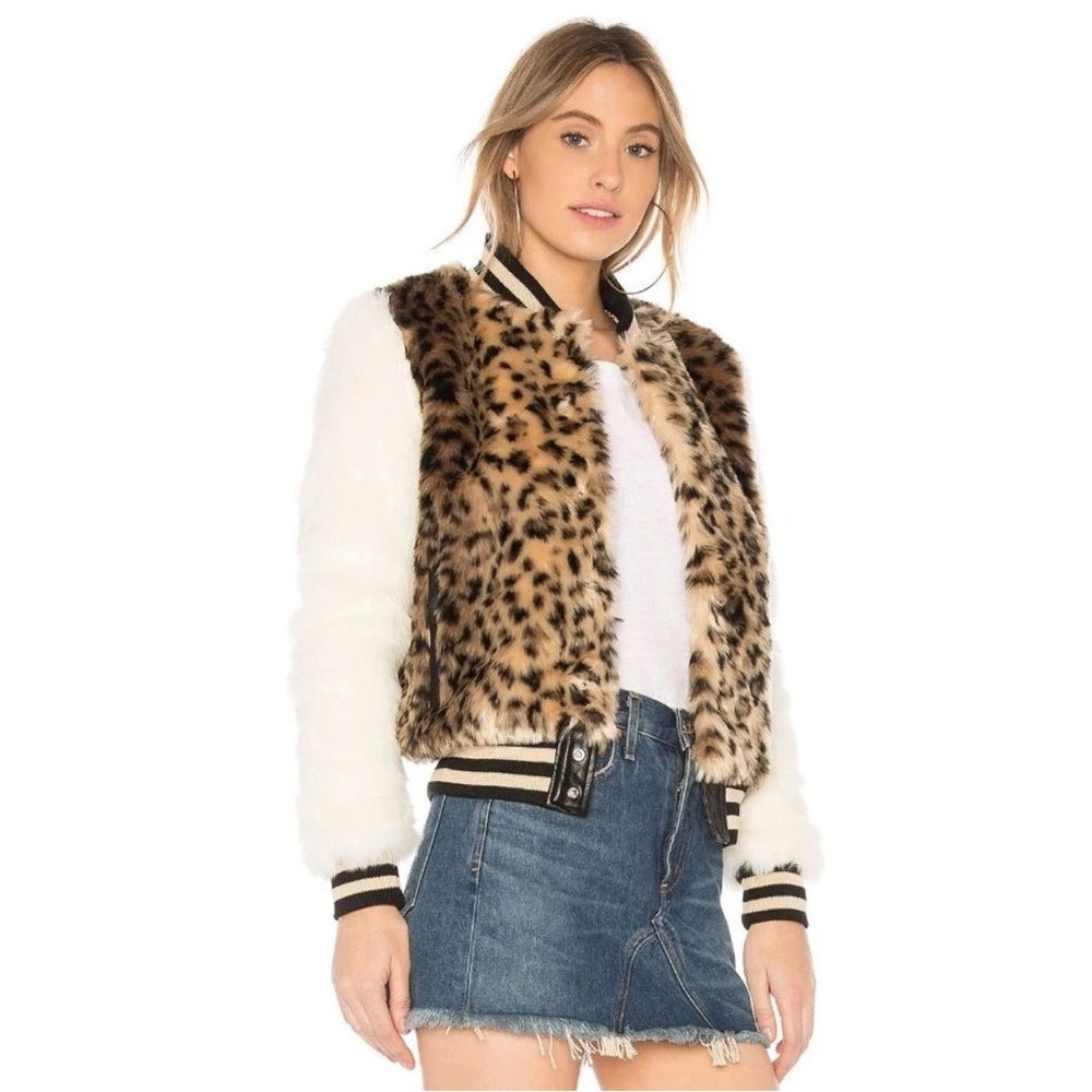 Mother Faux Fur The Baseball Snap Jacket in Spot Me